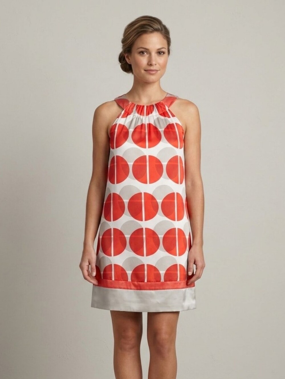 BEDO Red & White 100% SILK Geo Halter Shift Mini Dress Y2K